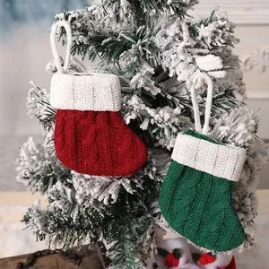 Mini Bas de Noël Tricotés Ornements Décoration à Suspendre Pour Sapin de Noël Rouge Vert Fête Décoration Petites Chaussettes