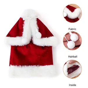 Christmas red velvet wine bottle cover robe with white faux fur trim for holiday decor