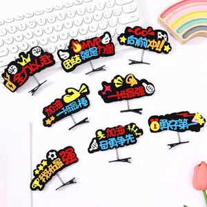 Colorful spring-loaded slogan hairclips for student sports meetings and school events