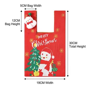 Bolsa de caramelos de Navidad de punto rojo con muñeco de nieve, dimensiones 19x30cm
