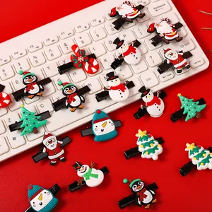 Weihnachten Haarklammern Für Kinder Cartoon Weihnachtsmann Schneemann Rentier Baum PVC Entenschnabel Clips Süßer Haarschmuck