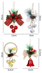 Set of assorted Christmas bell hanging ornaments with bows and detailed dimensions