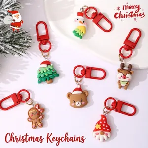 Cartoon Christmas Resin Keychain Pendant Cute Santa Claus Snowman Reindeer Gingerbread Man Bag Hanging Accessory Holiday Gift