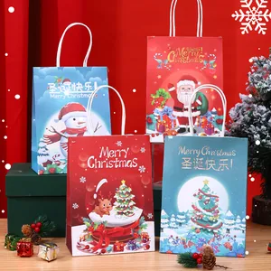 Cartoon Christmas Gift Paper Bags Santa Snowman Reindeer Pattern Festive Candy Packaging Bags Holiday Party Decoration Handheld Gift Boxes