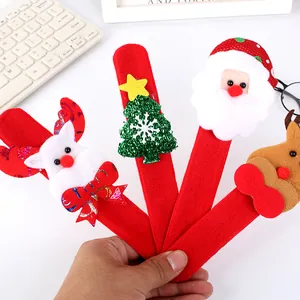 Set of 4 festive Christmas plush slap bracelets with Santa and reindeer for kids