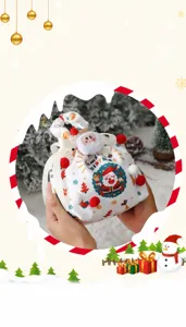 Nahaufnahme einer festlichen Weihnachtsgeschenktüte mit Plüsch-Weihnachtsmann
