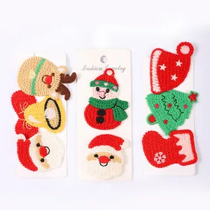 Lot de barrettes à cheveux de Noël brodées avec motif Père Noël et bonhomme de neige