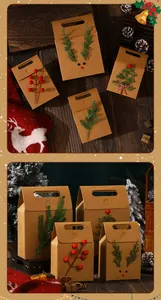 Detailed view of Christmas kraft paper gift bags with 3D holiday decorations