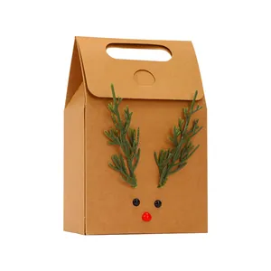 Christmas kraft paper gift bag featuring a cute reindeer design and sturdy handle