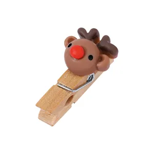 Cute Christmas cartoon reindeer wooden photo clip for creative DIY craft wall decoration
