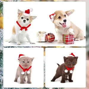 Festive mini Christmas hat and red scarf set for small pets like kittens and puppies.