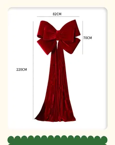 Large red velvet Christmas bow with dimensions 82cm x 220cm for festive holiday decor