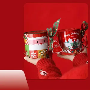 Christmas Tin Gift Box Portable Santa Claus Snowman Pattern Tinplate Packaging Case For Xmas Eve Apple Candy Holiday Decor