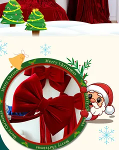 Detail view of large red velvet Christmas bow in a decorative festive frame