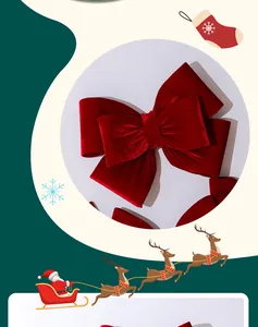 Exquisite close-up of a large red velvet Christmas bow for festive tree and scene decoration