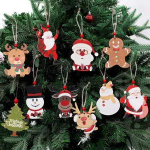 Décorations de Noël en bois pour sapin avec Père Noël, renne et bonhomme de neige