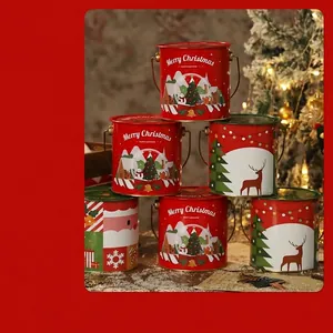 Scatola Regalo di Natale in Banda Stagnata Con Maniglia in Metallo Babbo Natale Renna Confezione per Mela Contenitore Decorativo