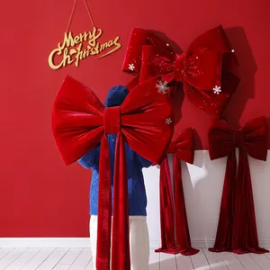 Large Christmas Red Velvet Bow Ornament Oversized Xmas Tree Hanging Decoration For Shopping Mall Festive Holiday Home Decor