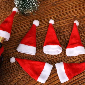 Set of six miniature red Santa hats for Christmas party wine bottle and gift decoration