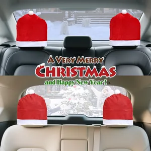Festive Santa hat car headrest covers for Christmas holiday interior vehicle decor
