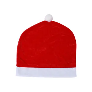 Christmas Santa hat chair cover in red velvet with white pom-pom decoration