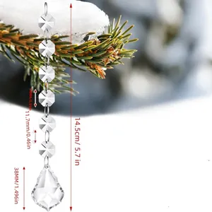 Detailed dimension view of transparent crystal bead pendant for Christmas tree decoration