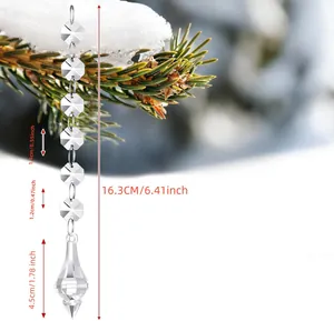 Detailed view showing dimensions of clear crystal bead chain Christmas tree ornament