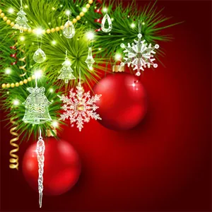 Detailed view of clear acrylic snowflake and icicle Christmas tree hanging ornaments.