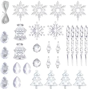 A complete set of 30 clear acrylic Christmas ornaments with snowflakes and icicles