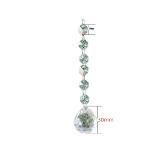 Transparent faux crystal bead string with 30mm teardrop pendant for Christmas decor