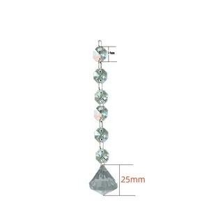 Detail view of crystal bead string with 14mm octagonal beads and 25mm pendant