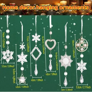 Set mit 6 Kristall-Hängeornamenten mit Maßangaben für die Weihnachtsdekoration