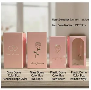Sélection de boîtes cadeaux roses pour dômes en verre avec détails de taille et options