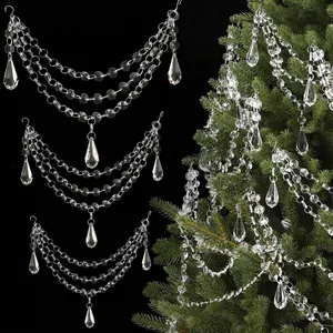 Guirnalda de Cristal de 3 Capas para Árbol de Navidad Cadena de Cuentas de Acrílico con Colgante de Copo de Nieve Carámbano Adorno Navideño