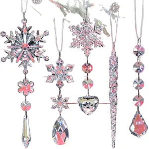 Set of acrylic snowflake and icicle Christmas tree hanging ornaments