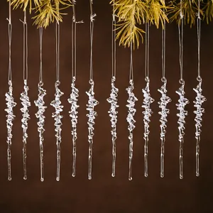 Glaçons de Noël en Acrylique Décorations Suspendues Clairs Roses Bleus Glaçons Torsadés pour Décoration d'Arbre de Noël