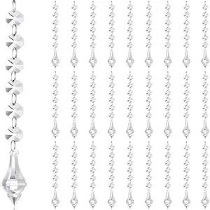 Clear faceted acrylic crystal bead strands for Christmas tree hanging and wedding decor.