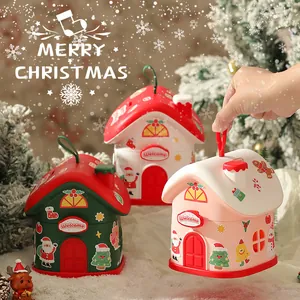 Scatola regalo di Natale festiva a forma di casa per bambini con maniglia portatile