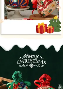 Detailansicht festlicher Weihnachts-Samtbeutel mit Kordelzug und Sternmustern.