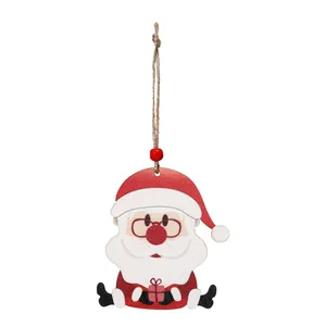 Décoration de Noël en bois Père Noël à suspendre avec petit cadeau rouge festif