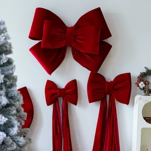 Large premium red velvet Christmas bows for festive tree and wall hanging decor
