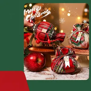 Weihnachten Karomuster Stoff Geschenktüte Mit Kordelzug Glocke Schleife Festliche Süßigkeiten Apfeltüte Für Heiligabend Party Deko
