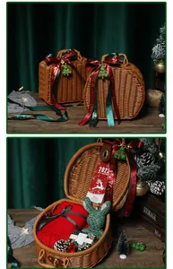 Woven portable gift box with Christmas theme decorations and festive accessories