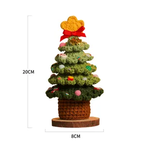 Árbol de Navidad verde hecho a mano a ganchillo con adornos festivos, altura de 20cm