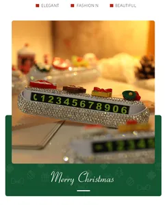 Macro detail of rhinestone Christmas car parking plate with festive Santa decors
