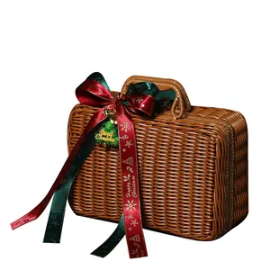 Woven rattan handheld gift box for Christmas gifts and holiday packaging