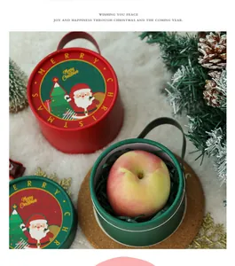 Detailansicht festlicher Weihnachts-Apfel-Geschenkboxen mit Weihnachtsmann- und Baummustern
