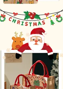 Borse regalo natalizie in tela con graziose stampe di Babbo Natale e alberi per le feste