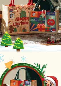 Sacchetti regalo di Natale in tela festiva con stampe e manici robusti