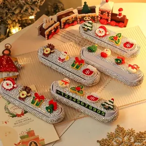 Christmas Car Temporary Parking Phone Number Plate Bling Rhinestone Cartoon Santa Claus Reindeer Dashboard Decoration